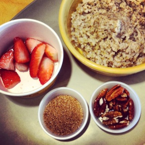 Panera Bread's steel cut oats with strawberries, cinnamon & pecans on the side