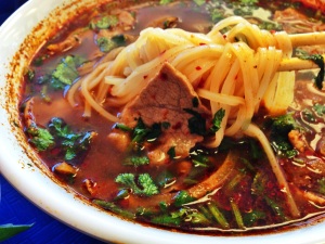 Vietnamese rice noodle soup with eye round beef